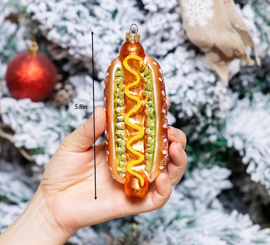 2 Count Glass Hot Dog Christmas Ornament, Blown Glass Hot Dog Ornaments for Christmas Tree - Image 4