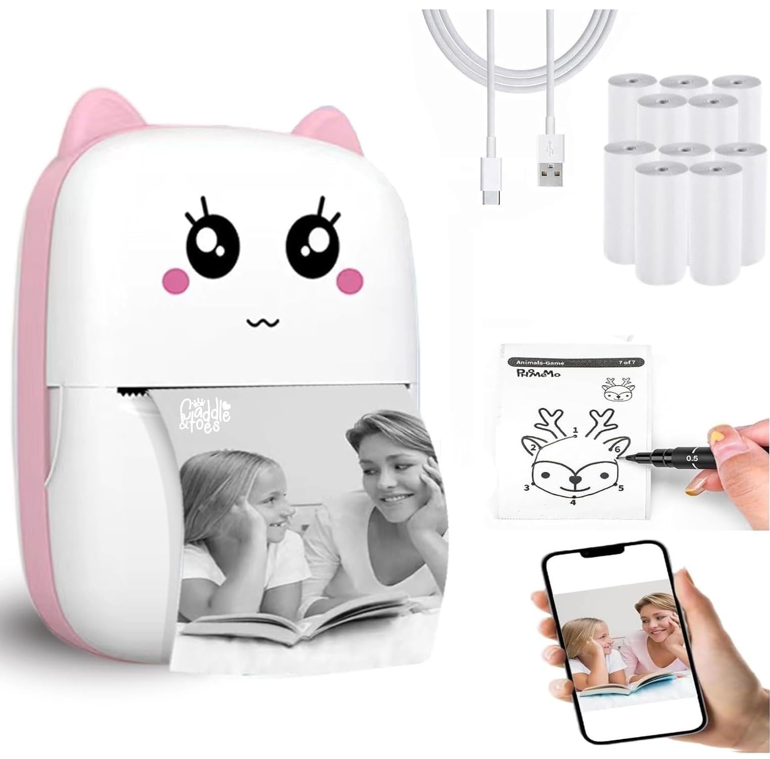 CADDLE & TOES Mini Pocket Printer Gifts for Kids, Portable Thermal Printer for Pictures/Retro-Style Photos/Receipts/Notes/Lists/Label/Memo/QR Codes, Bluetooth Printer (Pink Printer with 10 Roll) (B0D8JS8L6F) Amazon Price History, Amazon Price Tracker