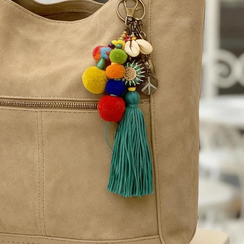 QTMY Pom Pom Shell Beads Tassel Purse Charms for Handbags Pendant Boho Keyring Keychain for Women Bag Decor - Image 9