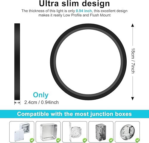 Miniatura 3 de libtit Lámpara de techo negra de montaje empotrado, 15 W, 1500 lm, lámpara LED plana delgada para techo, 3000K-4000K-6500K y lámpara de techo