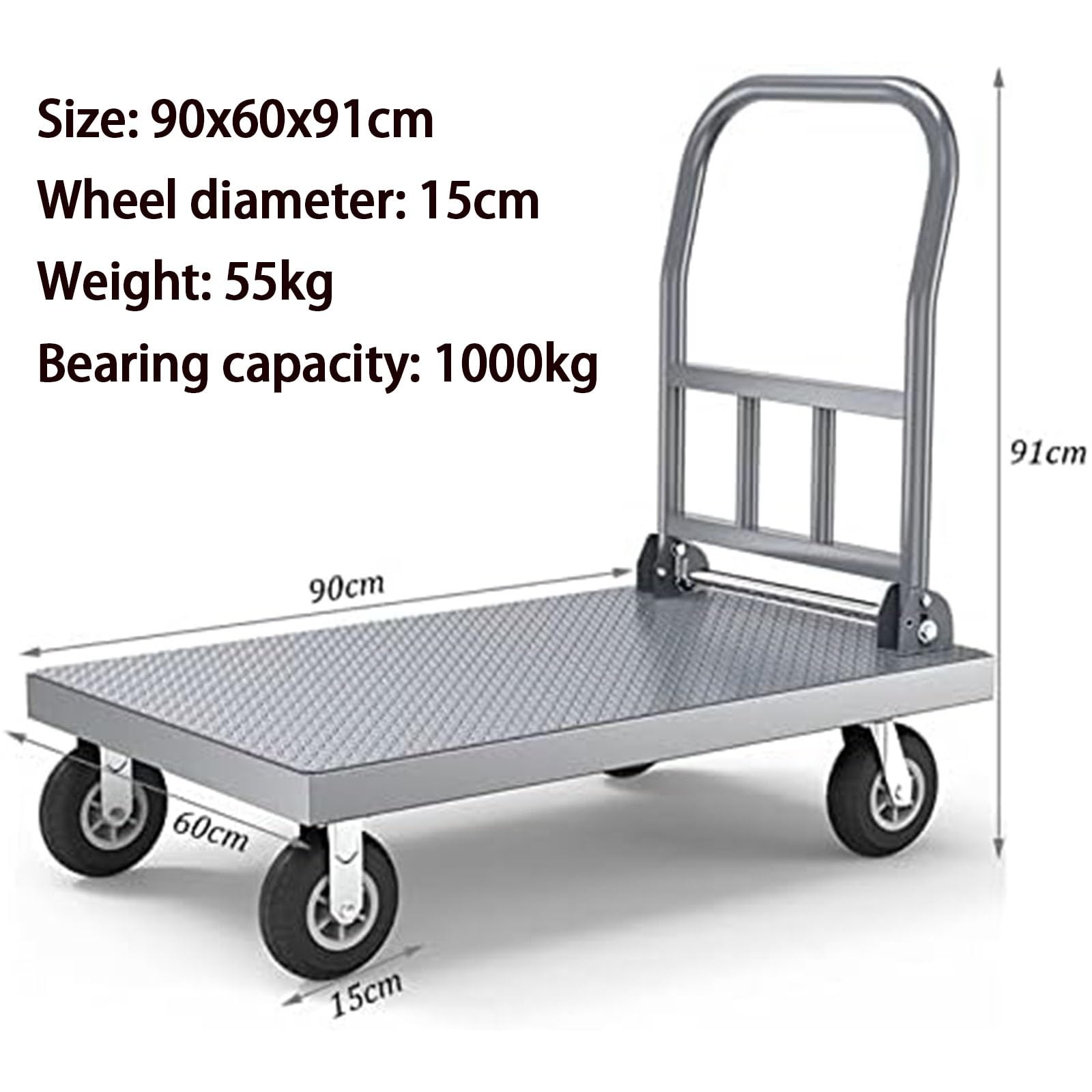 Carrello Piattaforma Piatta Ruote Ammortizzate Portatile Pieghevole per carichi Pesanti Industriale a Spinta per Un Facile Trasporto/Sollevamento Pesante 1000 kg