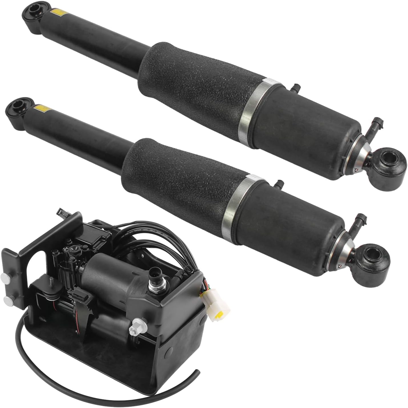 Rear Air Strut Shock Absorber + Air Ride Suspension Compressor Pump Compatible with Chevrolet Avalanche Suburban Tahoe GMC Yukon Escalade Replace# 10395825, 15056494, 15756926, 25979391