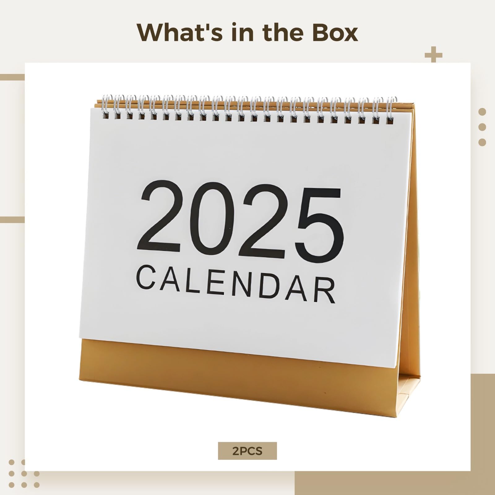 Mini calendario da scrivania 2025, base marrone con rilegatura, design minimalista bianco, confezione da 2 planner mensili per ufficio