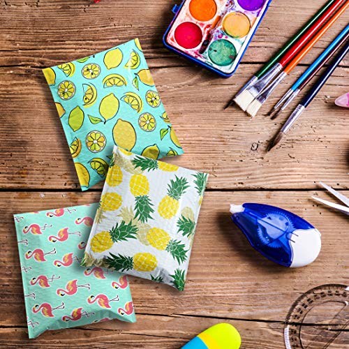 UCGOU-Bubble-Mailers-4x8-Inch-Mixed-Colors-Pattern-48-Pcs-Total-16-Pcs-Each-of-3-Different-Styles-Poly-Padded-Envelopes-Small-Business-Self-Seal-Boutique-Shipping-BagsLemonFlamingoPineapple