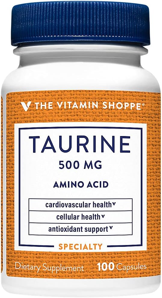 The Vitamin Shoppe Taurine 500mg with B6 - Cardiovascular & Antioxidant Support | Free-Form Amino Acid | 300 Capsules | Cellular Health