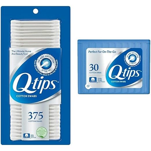 Q-Tips Cotton Swabs 375 Count + Travel-Size 30 Count - Original Cotton Swabs with Soft Cotton Tips, Makeup Tools, Beauty Tools & Personal Care (2 Piece Set)