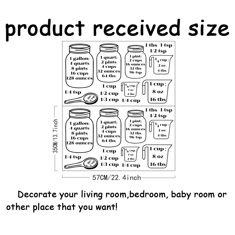 SUPERDANT Measuring Cup Marking Wall Stickers Measuring Cup Vinyl Wall Decals Kitchen Art Wall Spoons and Measuring Cups DIY Decoration Print for Kitchen Dining Room Decoration