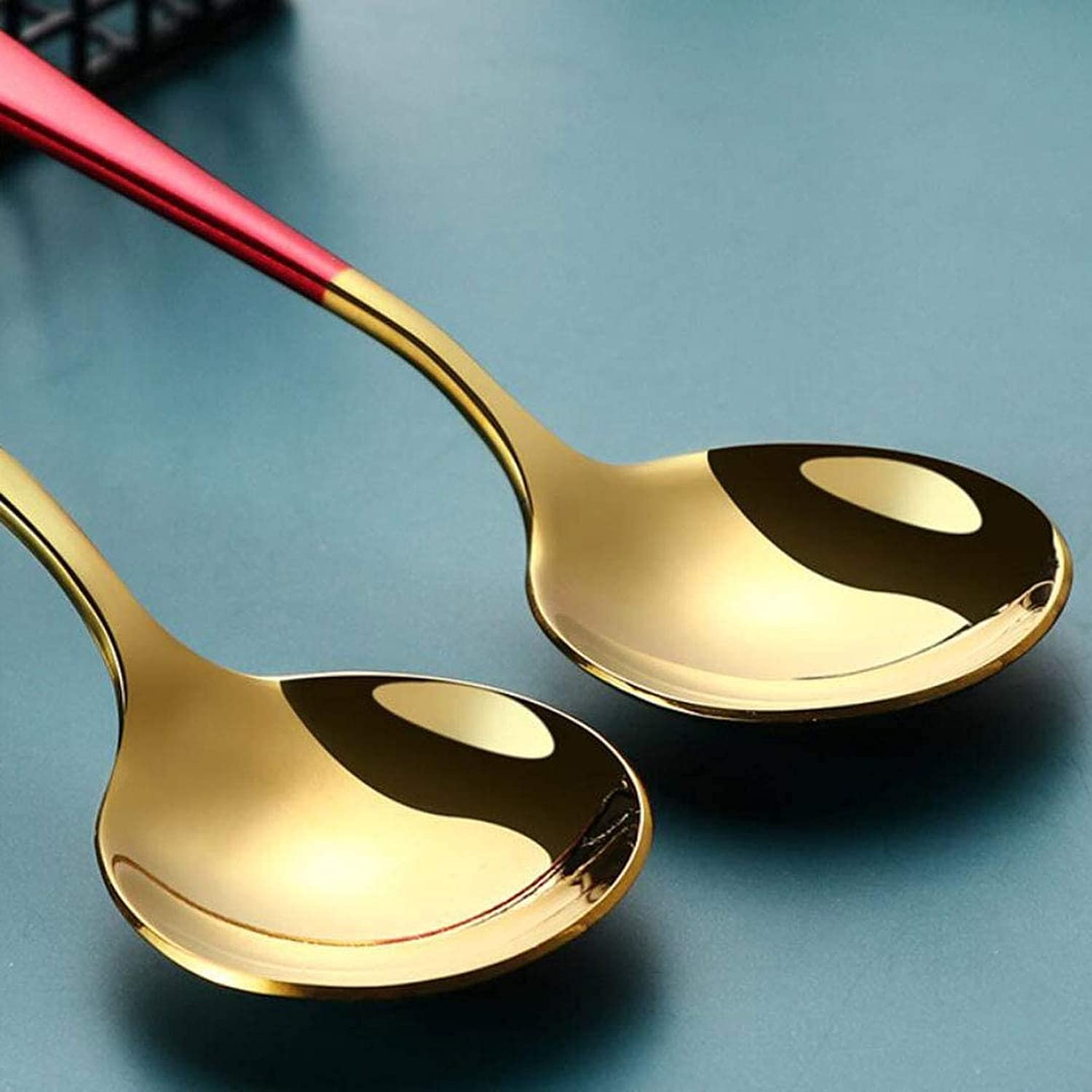 Golden Round Head Spoons, sus 304 Modern and Fashionable Thick 7.2 in Spoon Used for Soup, Grain, Dessert, Fruits, Milk Tea, Coffee (Set of 6) — Amazon image 3