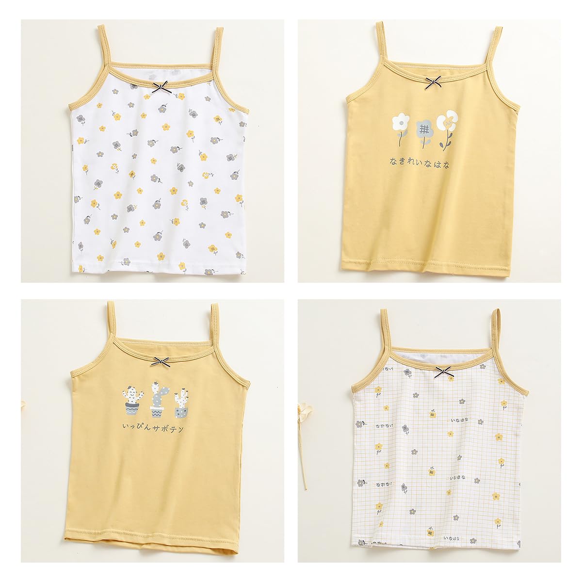 Lot de 4 Maillots de Corps Fille Coton Débardeurs pour Enfant 2-9Ans, Maillot de Corps Fille Top à Bretelles Spaghetti Camisoles sans Manches sous-vêtements en Coton