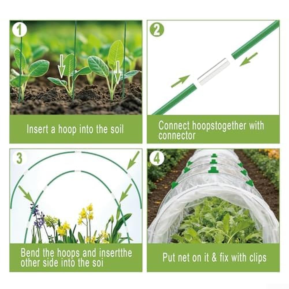 Kit d'arche de serre, cerceaux de jardin double couche en fibre de verre pour tunnels de plantes, parterres de légumes, et protection saisonnière contre le gel ou le soleil