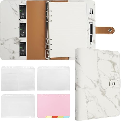 FYY Carpeta de cuero A5 con 6 anillas, cuaderno recargable A5 con bolsillos para carpeta, divisores A5, papel de repuesto A5, carpeta de viaje de