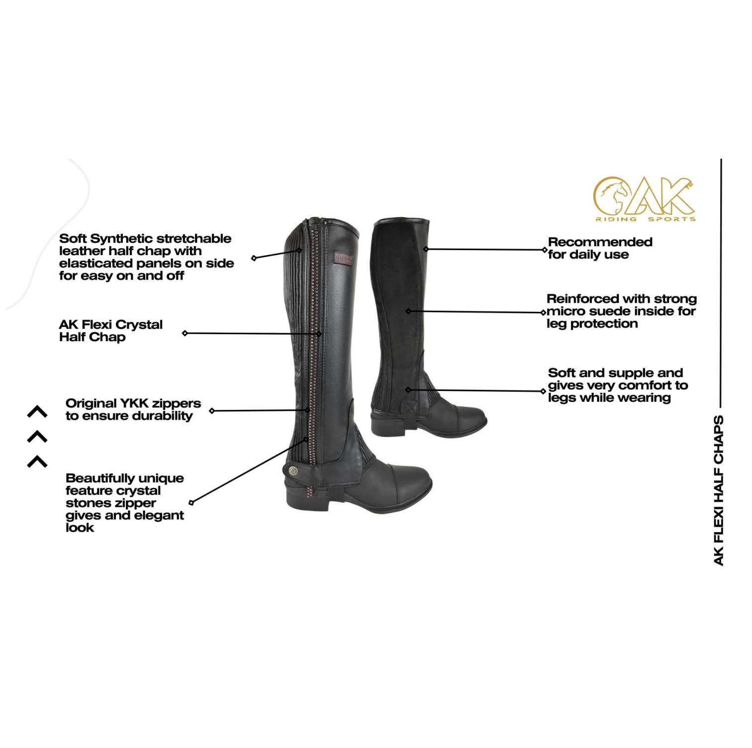 Gambali Equitazione AK - Pelle Pieno Fiore, Cerniera Laterale | Unisex
