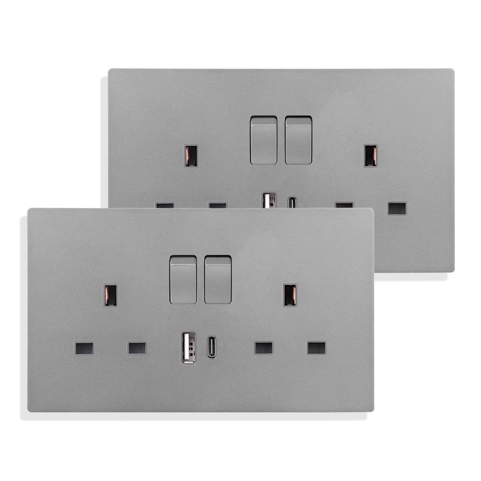 JIMEIDA Grey Double Switched Power Socket 2 Pack 13 Amp with USB-A And Type-C Charging Ports Crystal Wall Outlet Power Socket 146mm*86mm — image 1