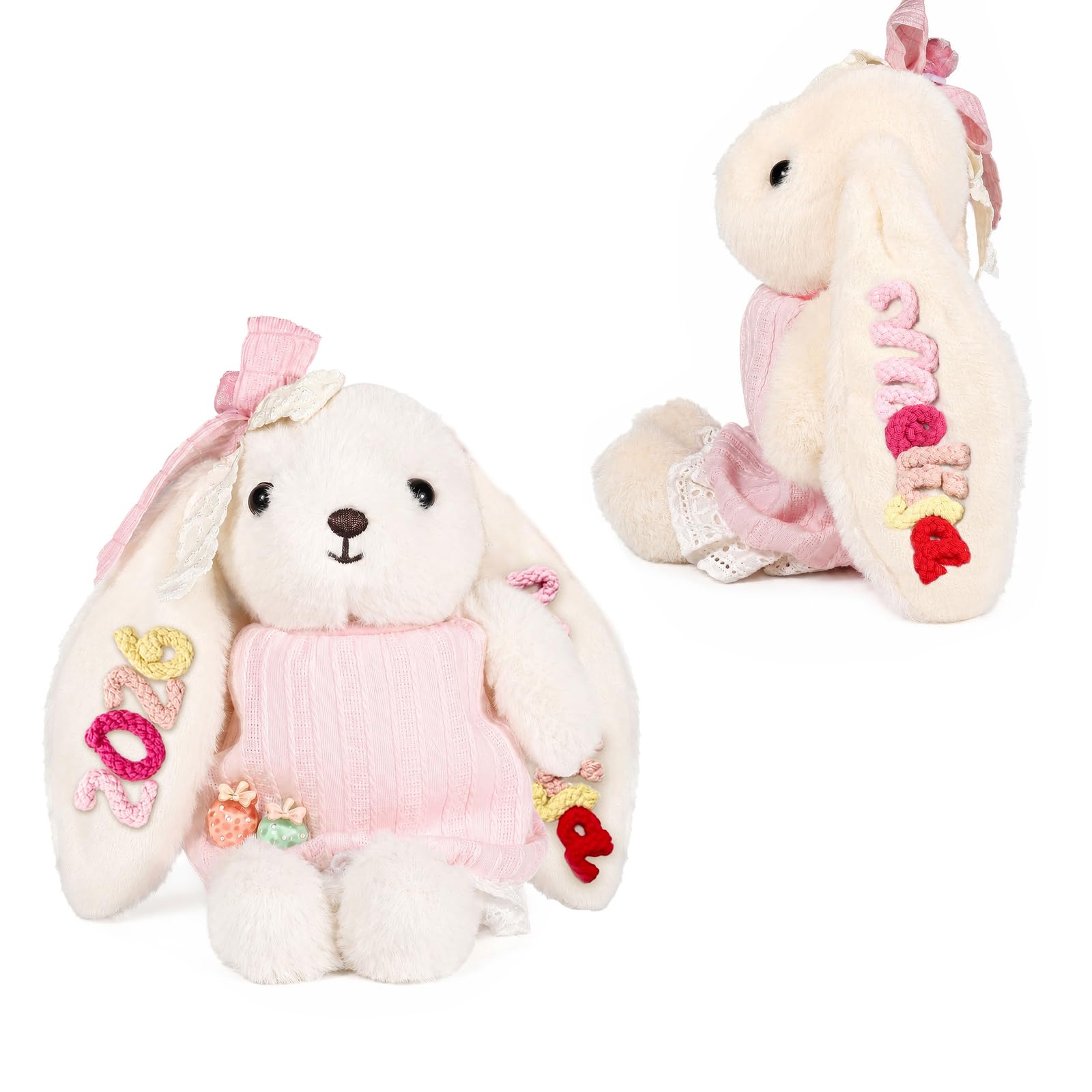 Gaosh Personalised Bunny Plush Toy with Name Stuffed Rabbit 25cm Soft Fluffy Cuddly Bunny Doll Gift for Newborn Baby Shower 1st Birthday Kids Girls Boys
