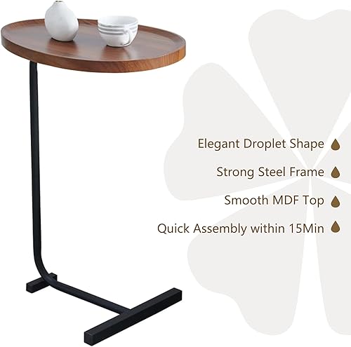 Miniatura 6 de Juego de 2 mesas auxiliares en forma de C, mesa auxiliar ovalada pequeña, mesa de sofá, mesa para sala de estar, dormitorio, mesita de noche,
