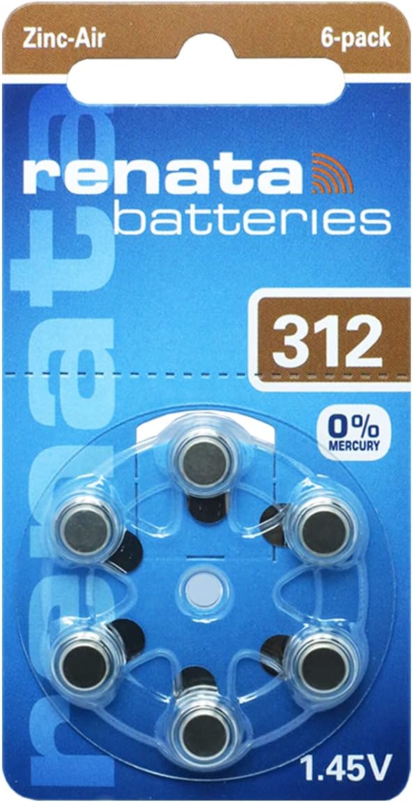 Renata Hearing Aid Battery ZA 312 Maratone Zinc Air Hearing Aid Pack of 6 pcs (1 Pack of ZA 312)