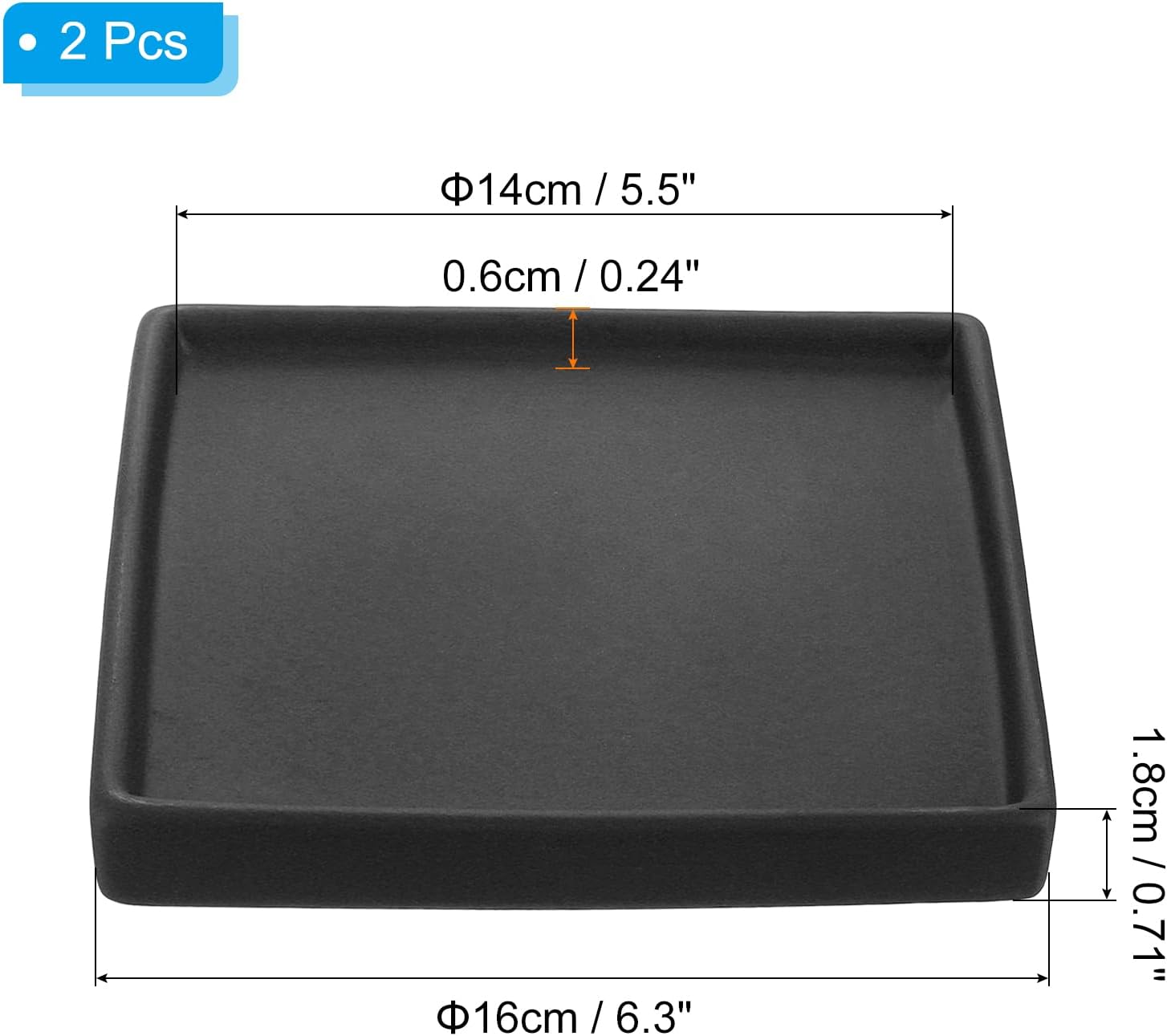PATIKIL Plant Pot Saucers 6.3 Inch, 2 Pack Ceramic Square Flower Drip Tray for Indoor Outdoor, Black
