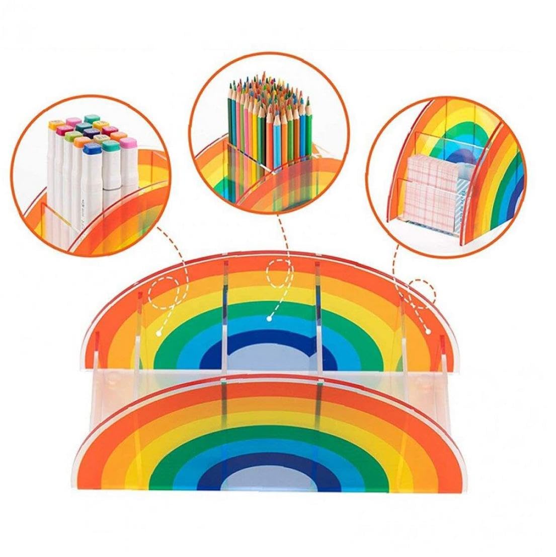 OUNONA Rainbow Pencil Holder Office Organization Holder Rainbow Shape Storage Pencil Dispenser Pencil Holder Organizer Acrylic Rainbow Pen Pencil Hol