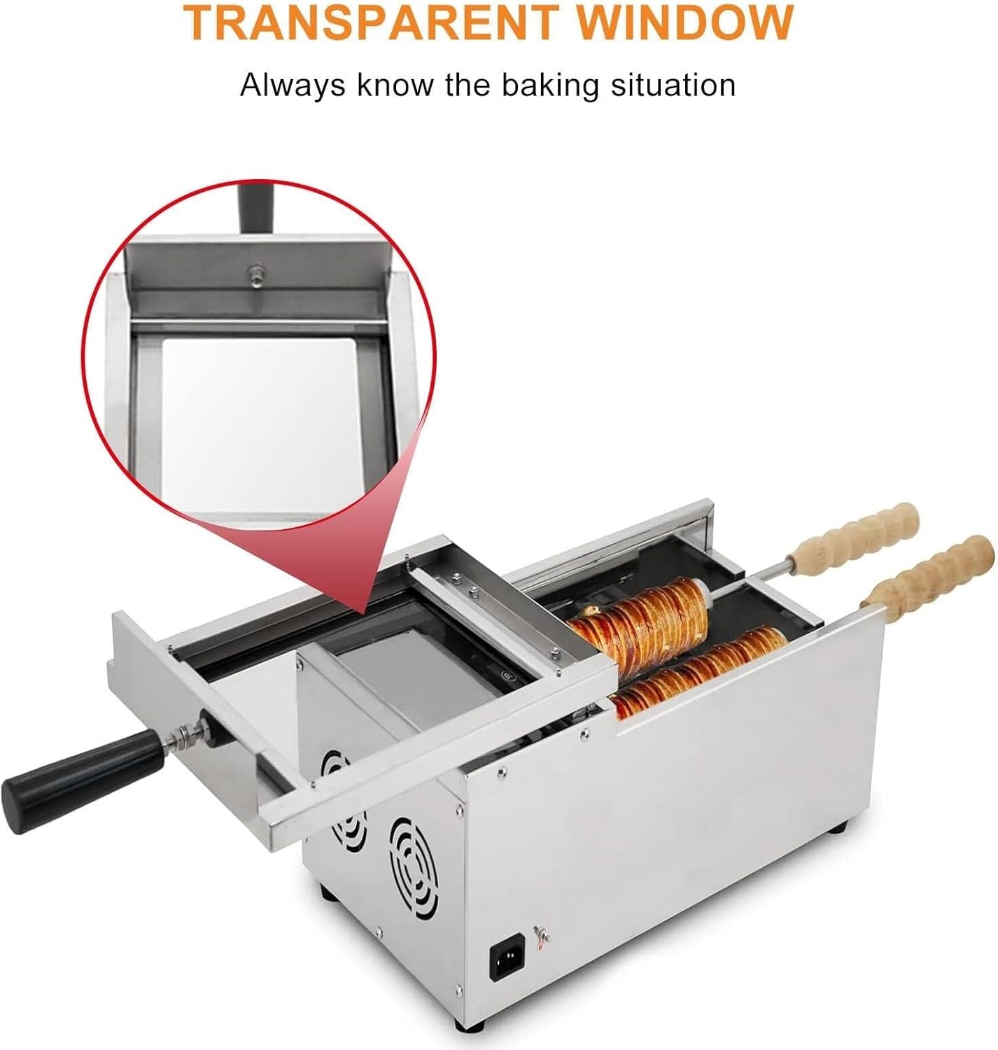 Commercial Electric Chimney Cake Oven & Cake Pop Roller Machine, 220V, with 2 Stainless Steel Bars - Perfect for Delicious Chimney Cakes & Sweet Treats