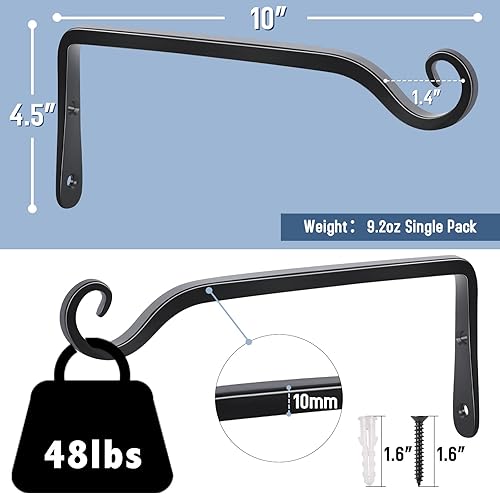 Miniatura 2 de FEED GARDEN Soporte de pared para colgar plantas de 10 pulgadas, paquete de 2, colgador de plantas forjado a mano para colgar comederos de pájaros,