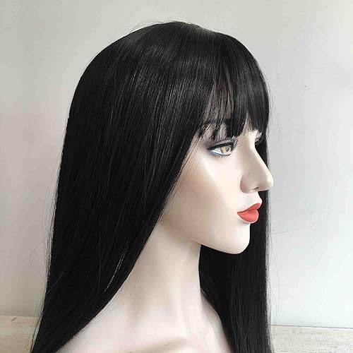 Miniatura 5 de Flequillo recto largo negro natural, pelucas sintéticas de la resistencia al calor para las mujeres 24 pulgadas