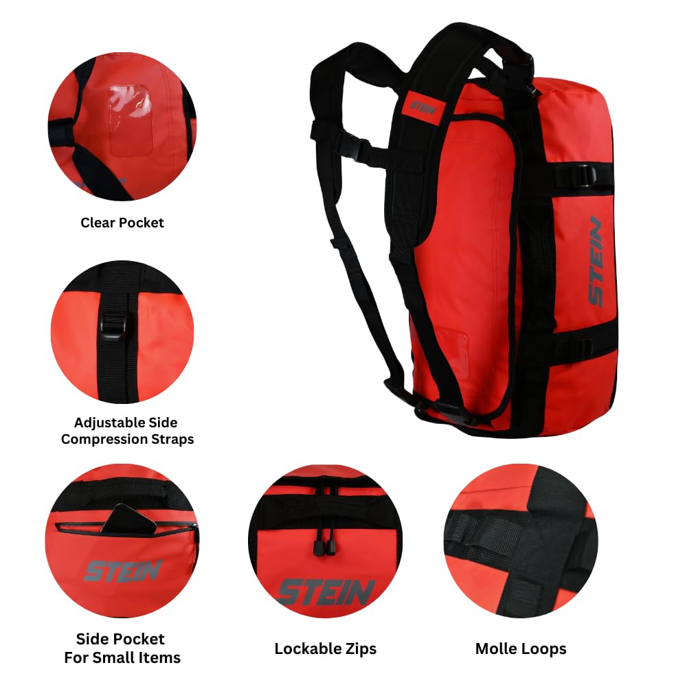 STEIN - Bolsa de transporte y mochila resistente al agua de 40 k, 70 l y 90 l, de PVC duradero para exteriores, acampadas, deportes, deportes acuáticos, Red, 70L