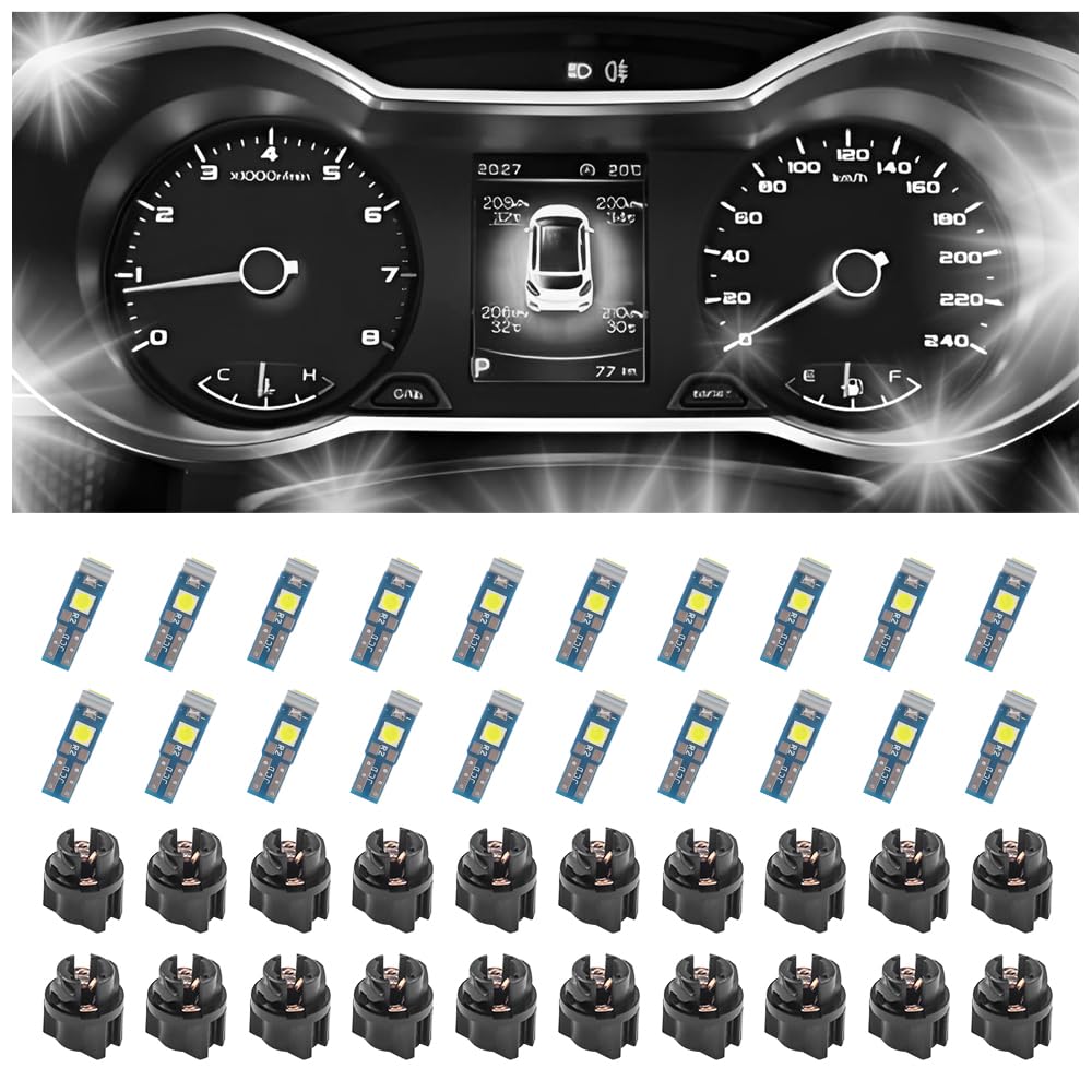 20PCS Car Dash Lights Kit with Twist Lock Socket,High Brightness Instrument Cluster Bulbs/T5 LED Bulbs,Universal Automotive 12V Dash Lights for Car Interior Accessories