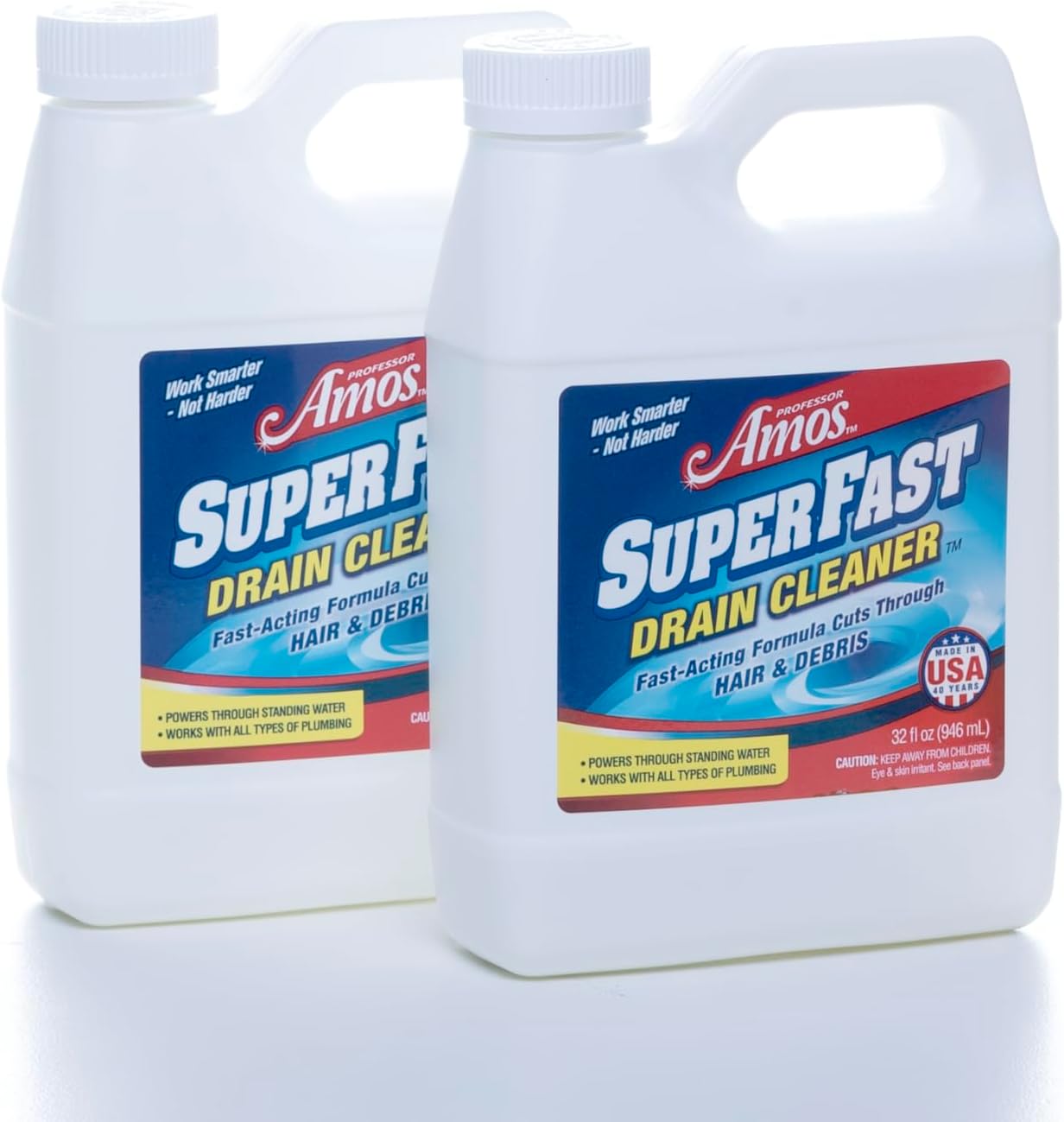 2 Pack Professor Amos Superfast Drain Cleaner Clears Clogs in Minutes Dissolves Hair, Grease & Grime Superfast!