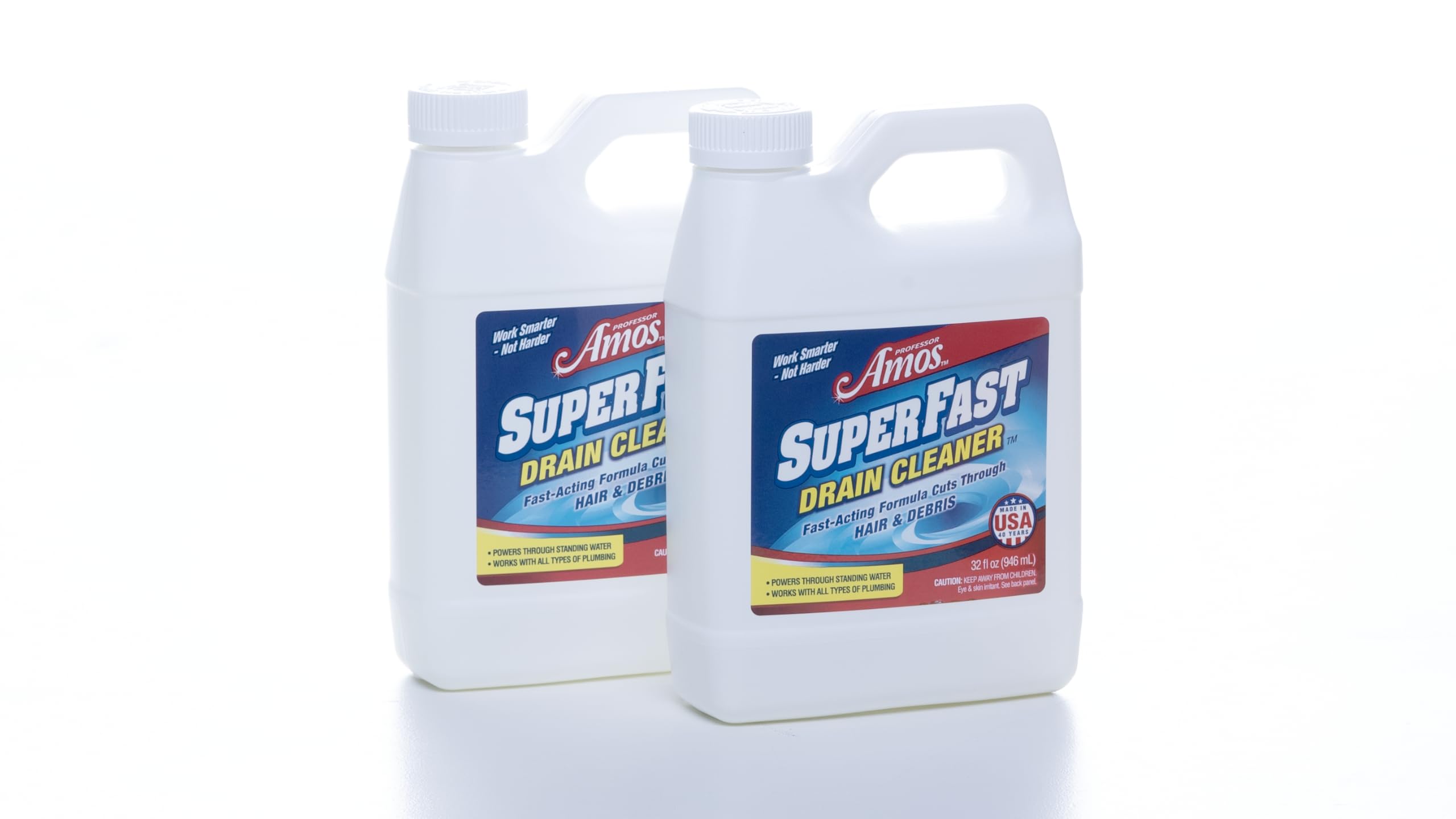 2 Pack Professor Amos Superfast Drain Cleaner Clears Clogs in Minutes Dissolves Hair, Grease &amp; Grime Superfast!