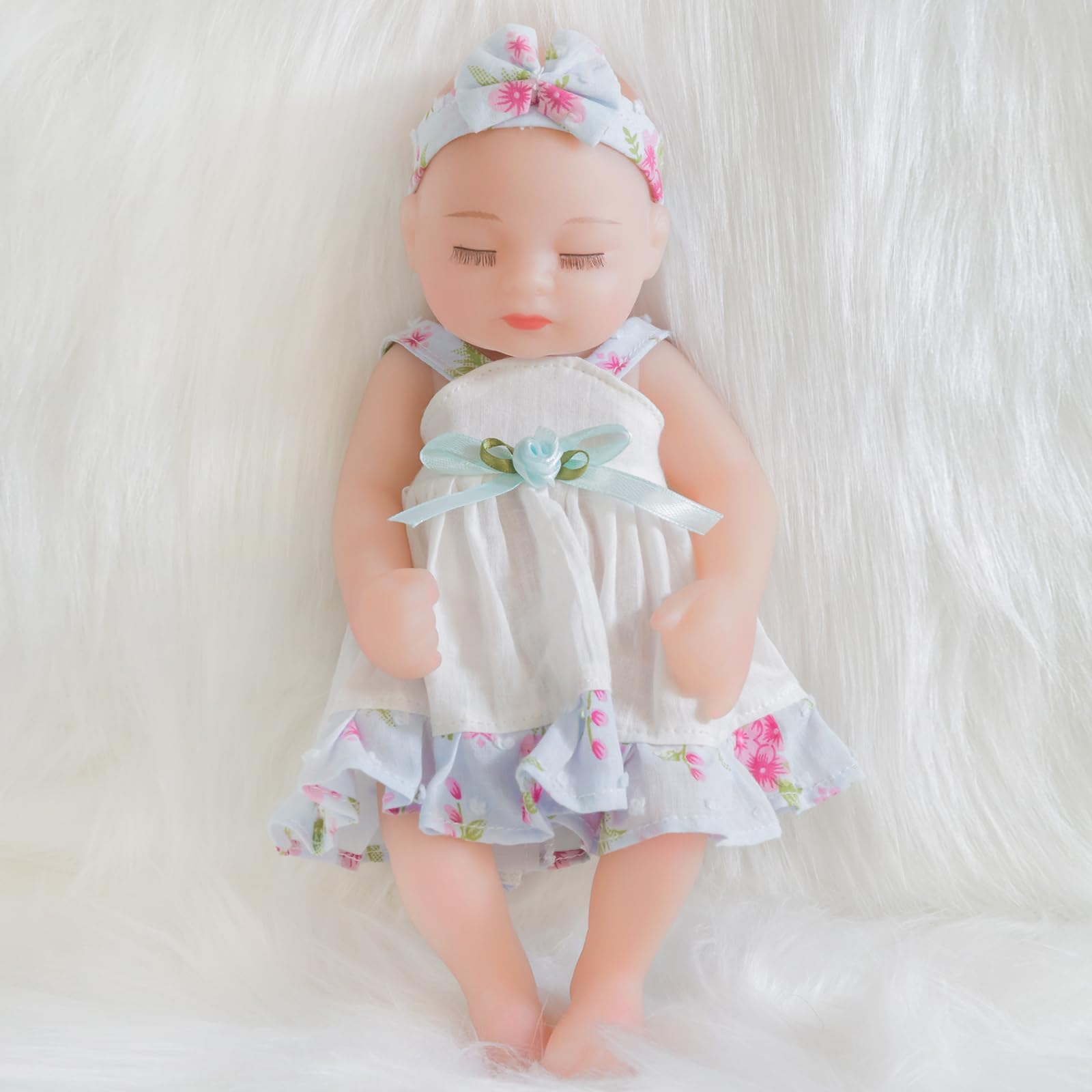 ENA Reborn Baby Doll Realistic Silicone Vinyl Baby 10 inch Weighted Lifelike Doll Gift Set for Ages 3+ (Slip Dress Girl, 10 inch)