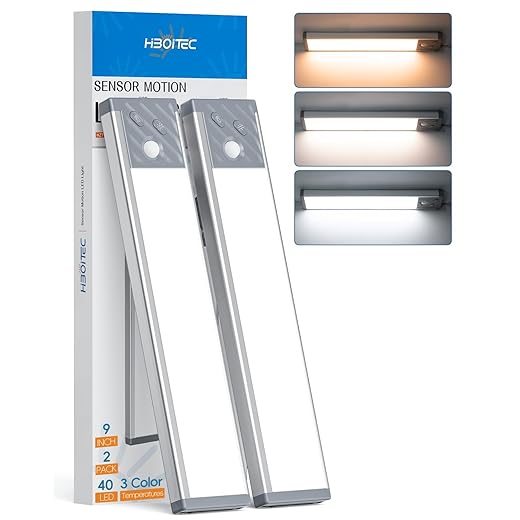 2023 Newest 65 LED Motion Sensor Lights Indoor 3 Color Temps, 2 Packs Dimmable Under Cabinet Lighting, 2500mAh Rechargeable Wireless Closet Lights Night Light for Drawers, Wardrobe, Stair, Kitchen