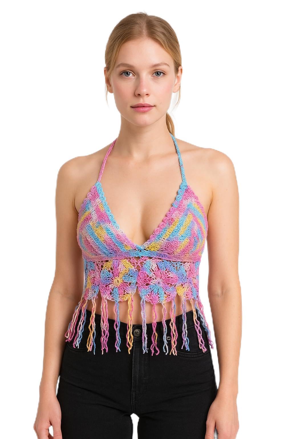 icw Women Beachwear Crochet Halter Neck Padded Bikini Backless Bralette Crop Top DN1253 (in, Alpha, S, Regular, Pattern 2)-picture-10