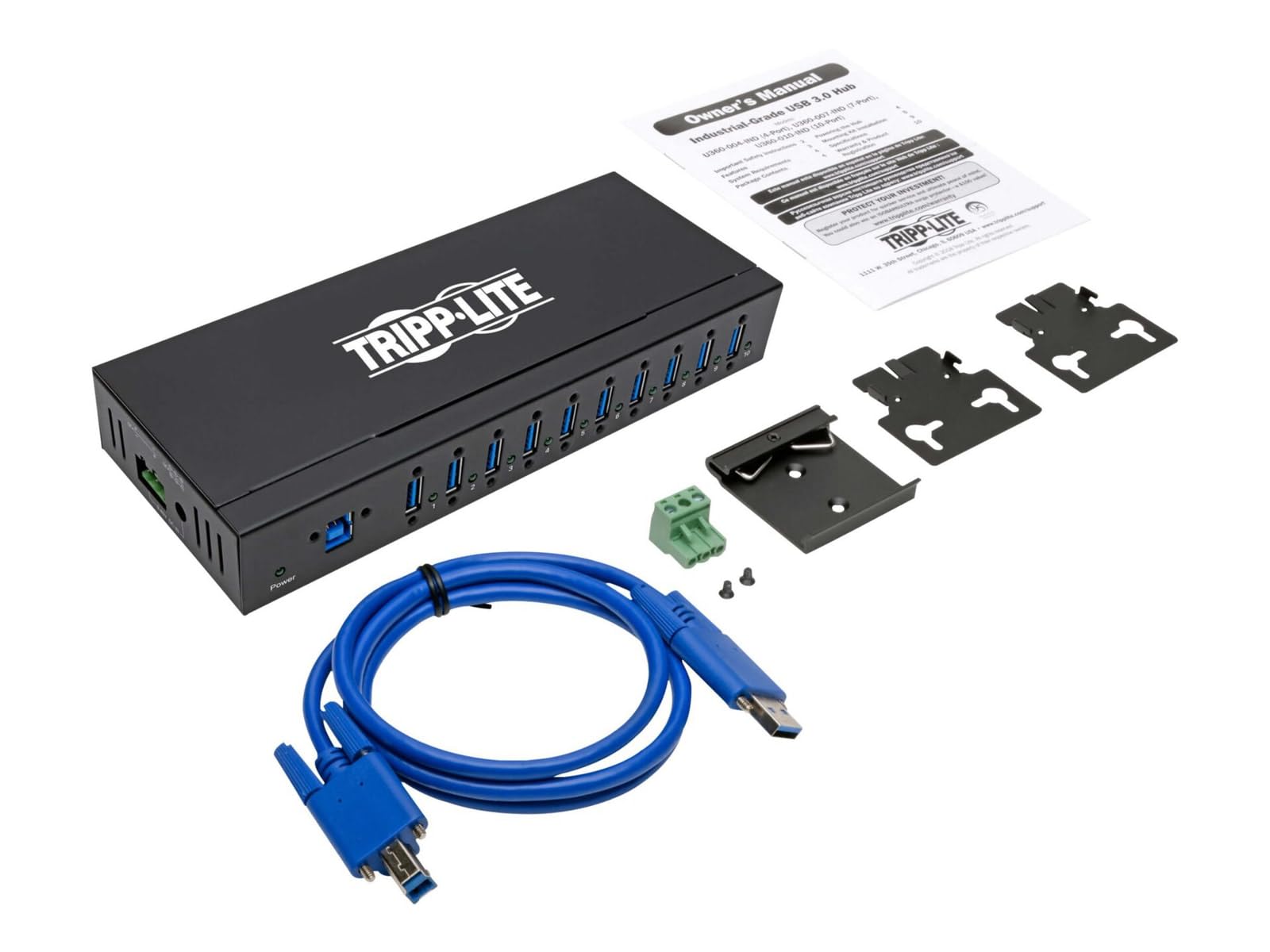 Tripp Lite Eaton Series U360-010-IND 10-Port Industrial USB 3 0 Hub 5Gbps 20kV ESD 9-40V DC Bus Power