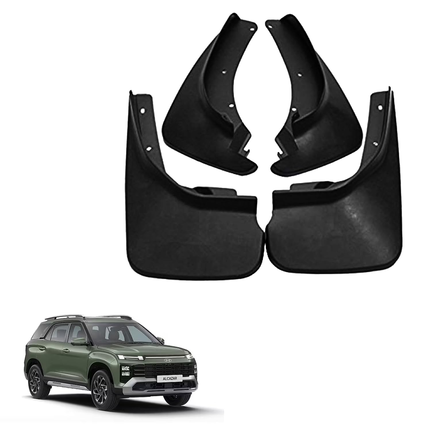 Autokaar O E Type Car Mud Flap Box Shape Splash Protection Guard Tyre Flap Complete Set of Front & Rear Tires for Hyundai Alcazar 2024 Onwards (Type-2)
