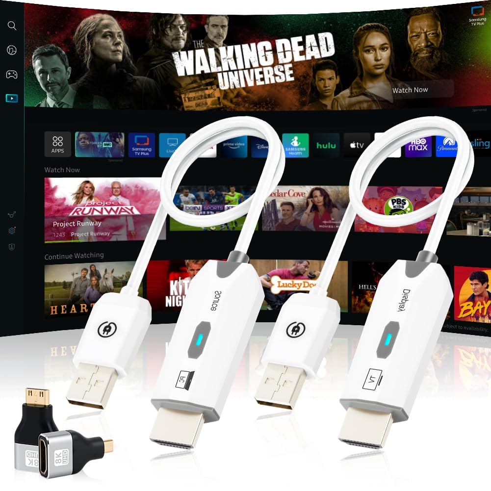AXFEE Wireless HDMI Transmitter und Receiver, HDMI Sender Empfänger mit 2 Stück Adapter, Plug & Play, 164FT/50M, 5G 1080p Kabellose Funkübertragung für Laptop/PC/TV/Fernseher/Monitor/Projektor(Weiß)