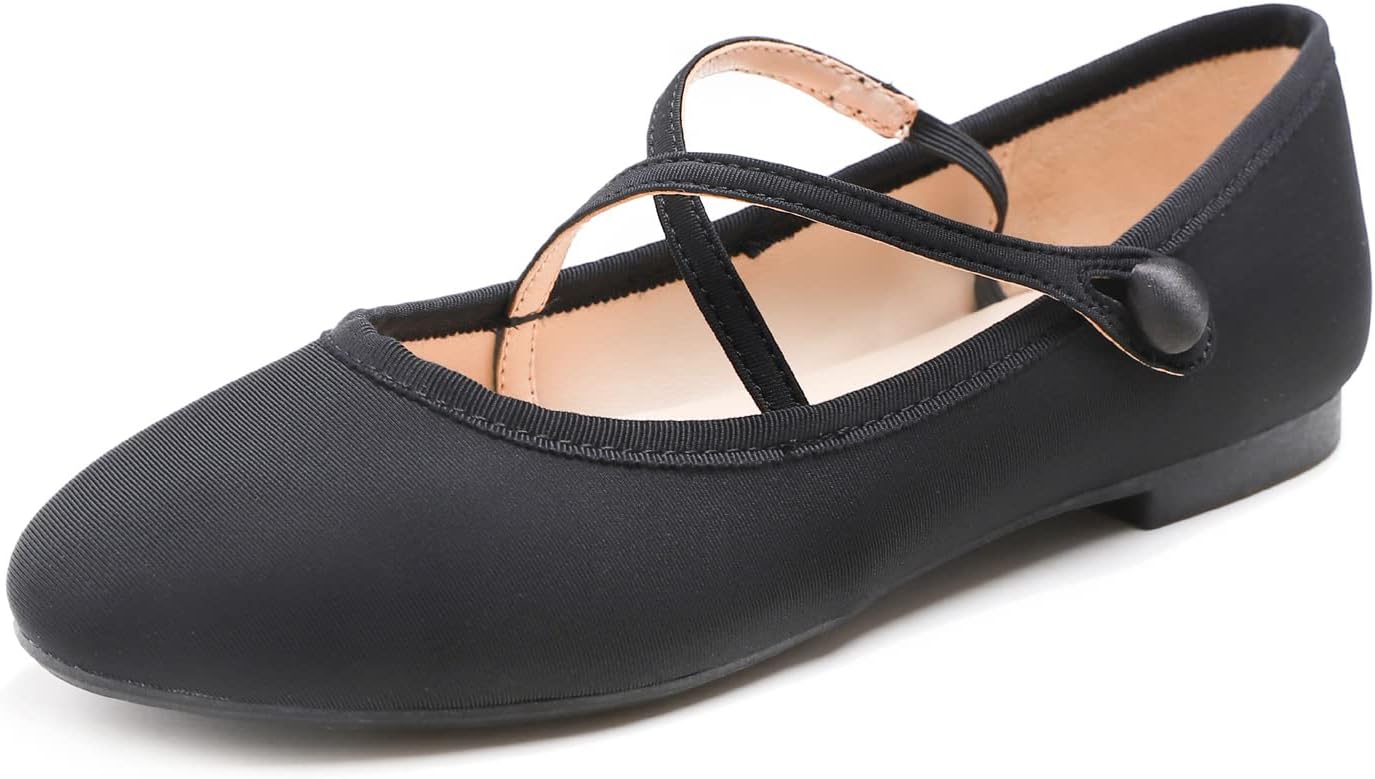 Black Fabric X Strap Mary Jane