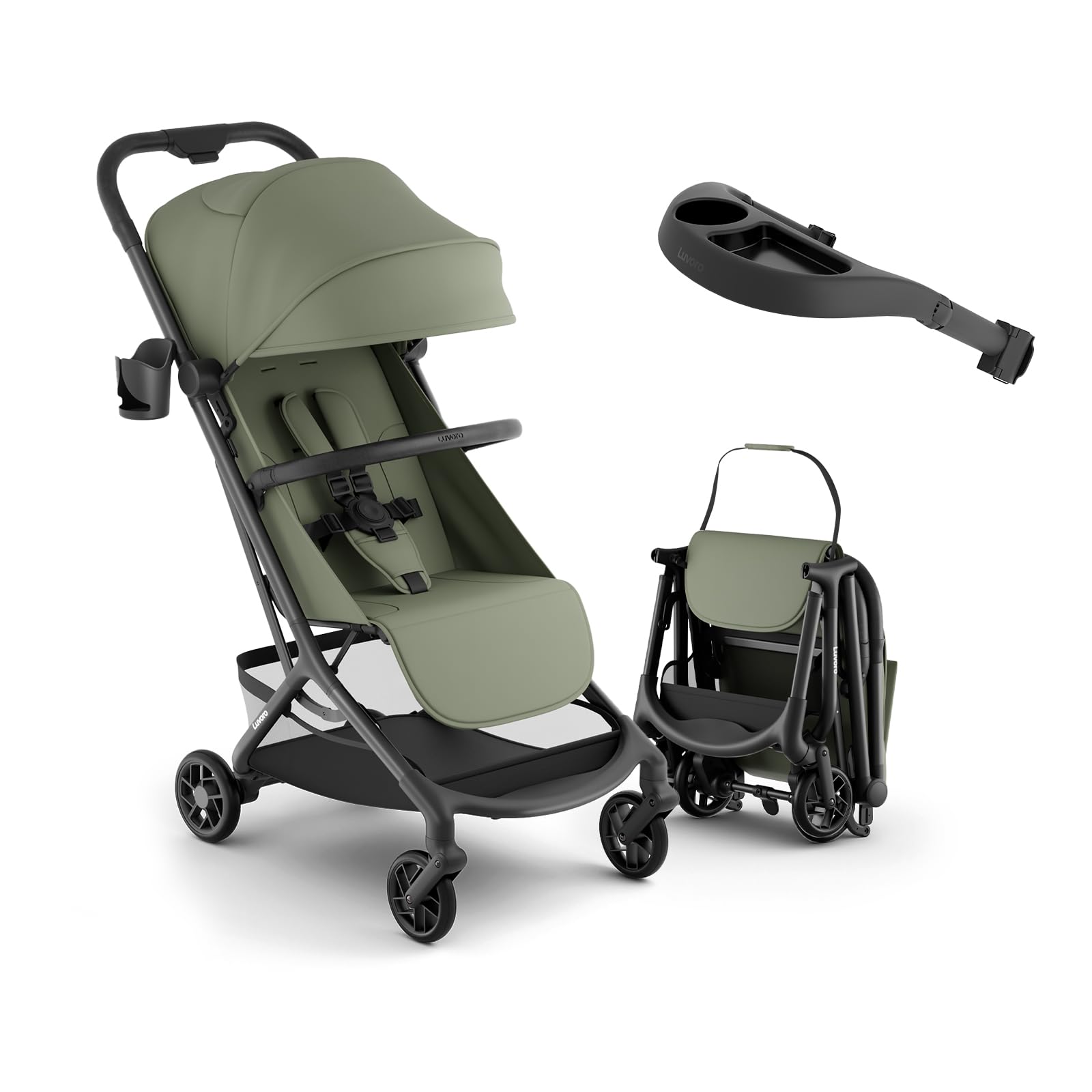 Neo Lightweight Travel Stroller with Snack Tray, Airplane-Friendly Compact Baby Stroller, One-Hand Fold Portable Stroller for Toddler 0-55lbs, Adjustable Recline Seat, UPF 50+ Canopy,Rain Cover
