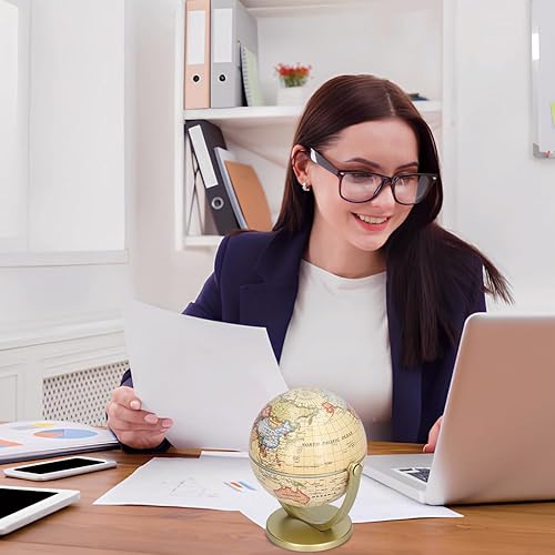 Miniatura 6 de Globo, Mundial Tierra Mundial Mapa del Mundo Antiguo Vintage con Soporte para Geografía de Navidad Gira en Todas las Direcciones Educativa Rotación