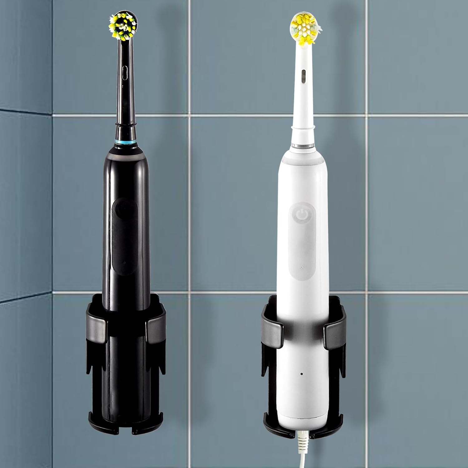 All Metal Electric Toothbrush Holder for Bathroom - Wall Mounted with Nano Adhesive - Slot for Sonicare Oral-B Tooth Brush Charger Base - 2 Pack- (Matte Black)