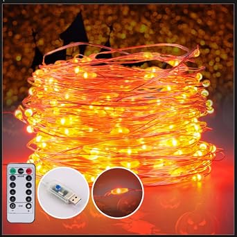 Ehome String Lights, USB Fairy Lights Plug in 33 ft 100 LED Twinkle String Lights Silver Wire Lights with Remote and Timer 8 Modes Outdoor Indoor Waterproof Starry Lights DIY Party Wedding, Orange