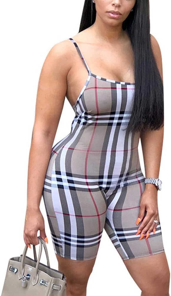 ECHOINE Women's Sexy Bodycon Romper Spaghetti Strap Short Pants One Piece Jumpsuits Clubwer