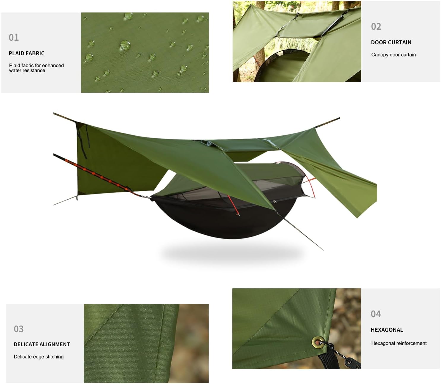 3-in-1 Camping Hammock Tent with Rain Fly, Quick-Zip Door & Curved Poles – Lightweight Shelter with Mosquito Net