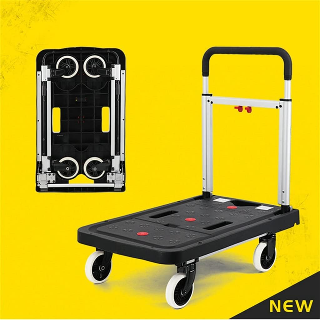 Folding Flatbed Cart, 4-Wheel Turtle Pull Cargo, 330 lb Weight Capacity Portable Trolley Truck (Red) (Black 68 * 41 * 72cm)