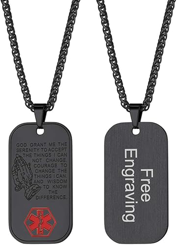 FaithHeart Collar de identificación de alerta médica, acero inoxidablechapado en oro de 18 quilates con colgante de identificación de emergencia