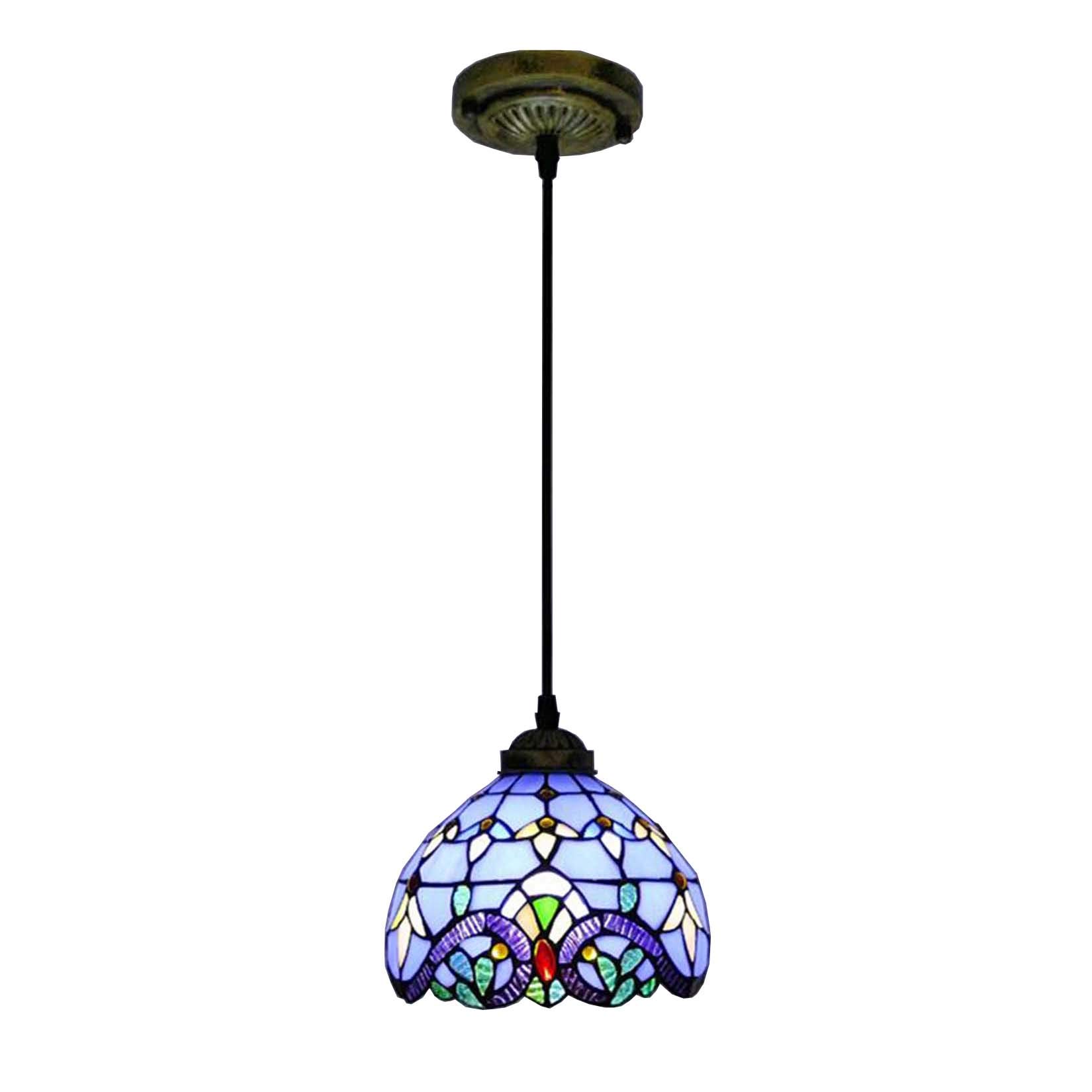 20 cm witrażowe lampy wiszące vintage mini żyrandol jadalnia korytarz lampa oprawa E27 beżowy (niebieski)