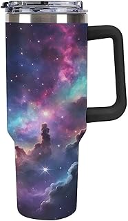 40oz Insulated Stainless Steel Tumbler with Handle, Galaxy Star Nebula Leakproof Water Bottles Travel Mug with Lid And Straw for Water, Iced Tea Or Coffee for Most Car Cup Holder