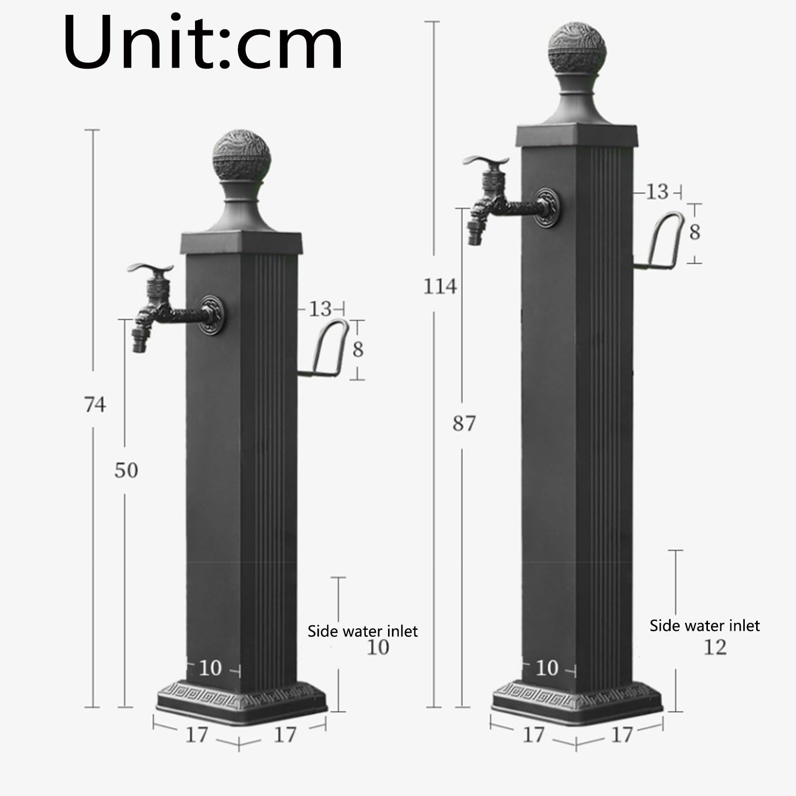 XBTGS Colonna d'acqua per esterni in acciaio inox resistente con rubinetto, soluzione di approvvigionamento idrico verticale antigelo per cortili, patii e spazi esterni, A-114c, A-114 cm/44,8 pollici