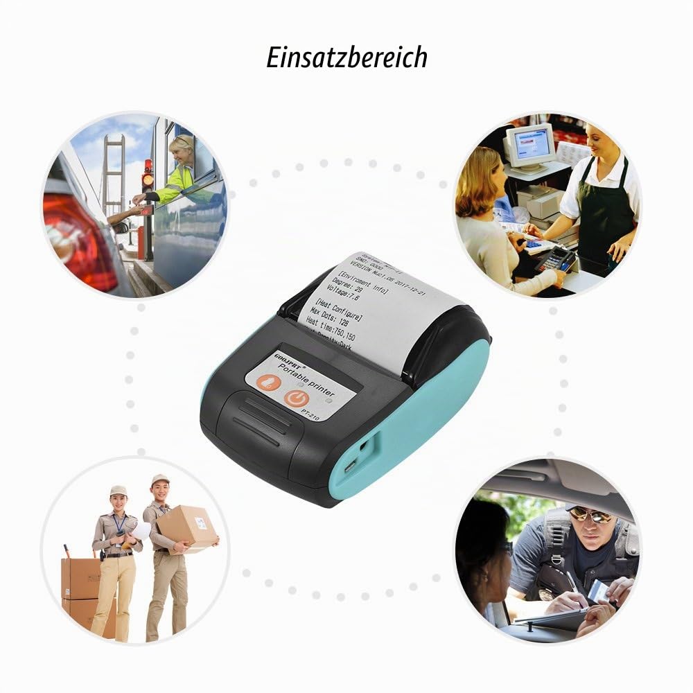 Leslaur PT-210 Tragbarer Thermodrucker Handheld 58mm-Empfangsdrucker für Einzelhandelsgeschäfte Restaurants Fabriken Logistik, 10 Papierrollen