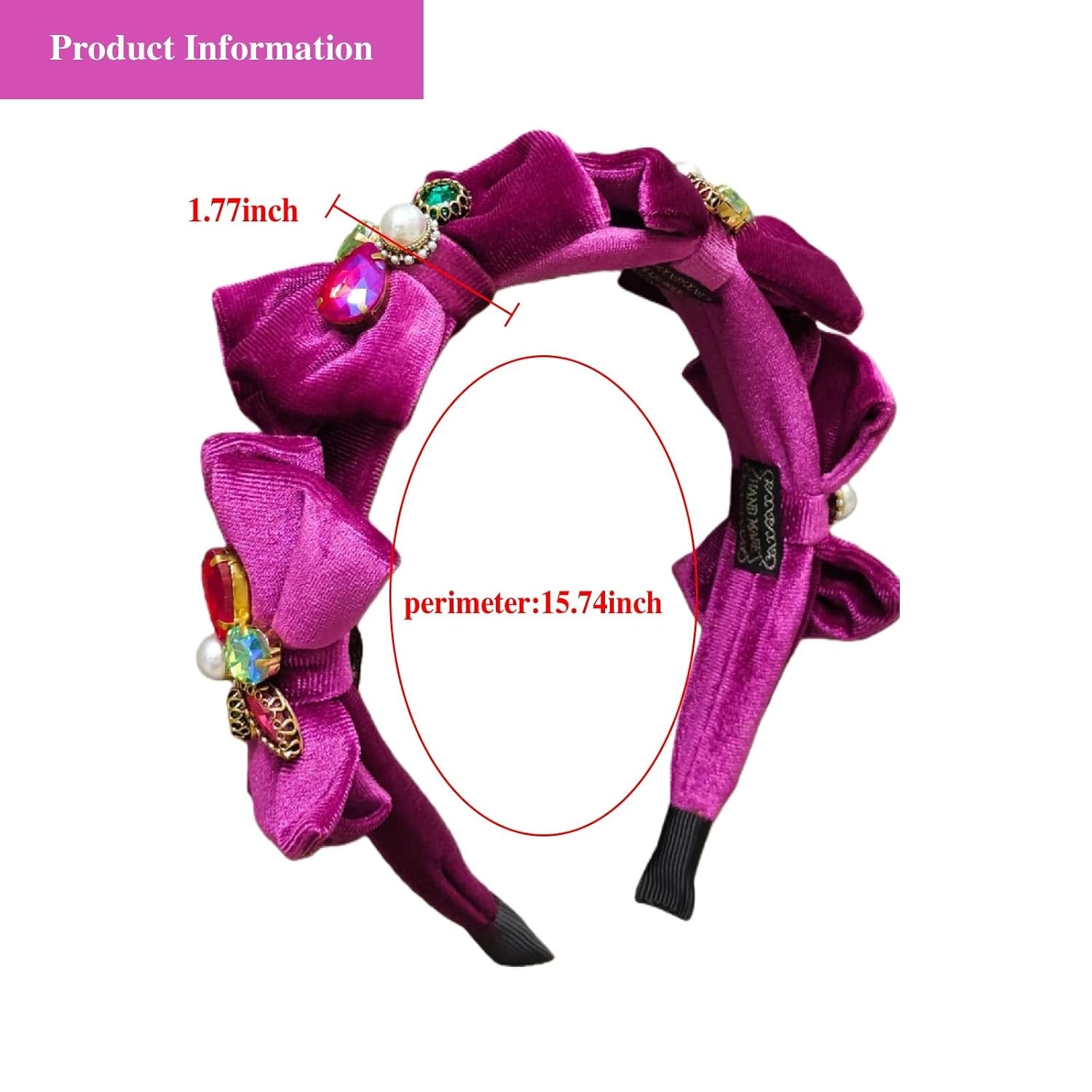 XSKL Cute Bow Headbands for Women,velvet Headband with Crystals,Birthday,Parties, and Daily Wear Great Gift for Girls (Rose Red, M)