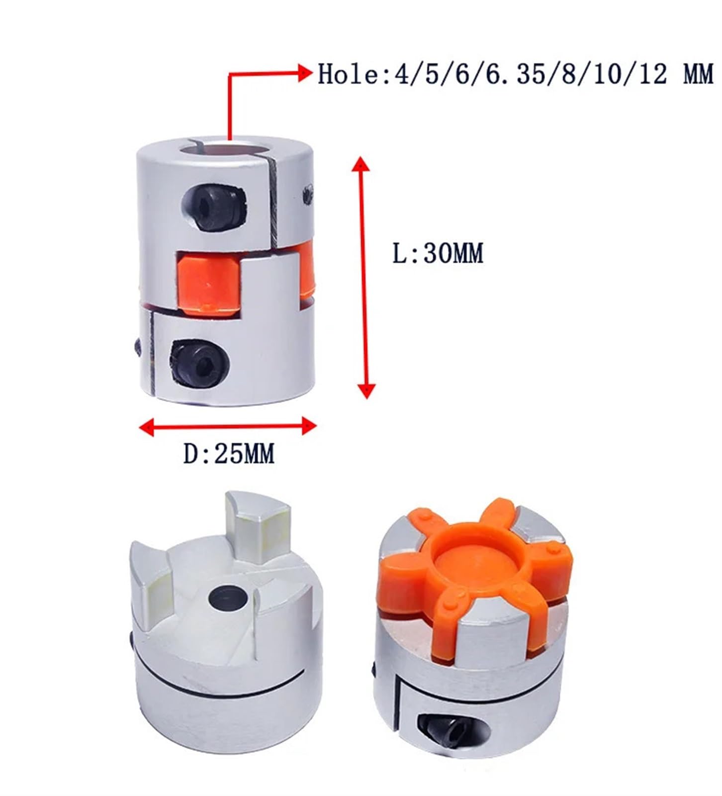 Coupleurs de mâchoires de moteur CNC D25 L30, araignée Flexible, prune, couplage d'arbre élastique D25 L30 4mm 5mm 6mm 6.35mm 8mm 9mm 10mm 12mm, 1 pièces(8x8)